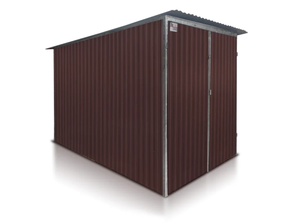 Metallgarage 2×3 m mit Doppeltür und Flachdach – RAL 8017 Braun