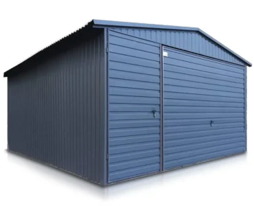Einzelgarage aus Blech 400 x 500 cm Seitengiebel Schwingtor Graphit