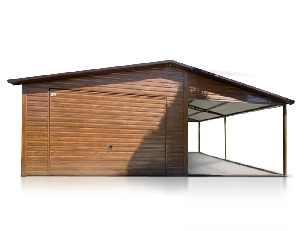 Garage mit Carport in Holzoptik – 4×6 m mit Satteldach und überdachtem Stellplatz