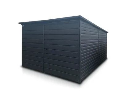 Einzelgarage aus Blech 300 x 500 cm Pultdach Doppelflügeltor Graphit