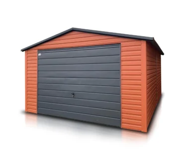 Einzelgarage aus Blech 400 x 500 cm Hellbraun Satteldach Schwingtor