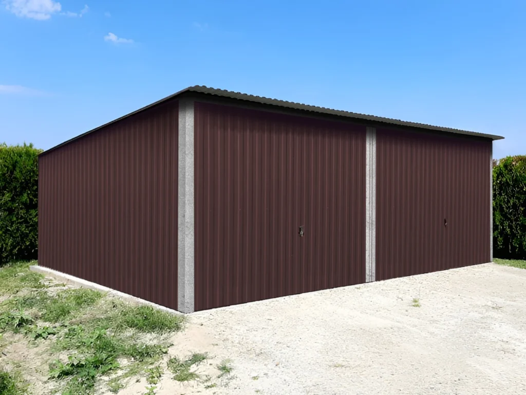 Doppelgarage mit brauner Metallverkleidung