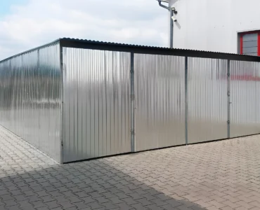 Doppelgarage aus Blech 600 x 500 cm verzinkt Pultdach Doppelflügeltor