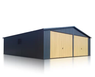 Doppelgarage aus Blech 700 x 600 cm Satteldach Schwingtor Graphit