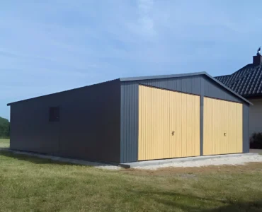 Doppelgarage aus Blech 700 x 600 cm Satteldach Schwingtor Graphit