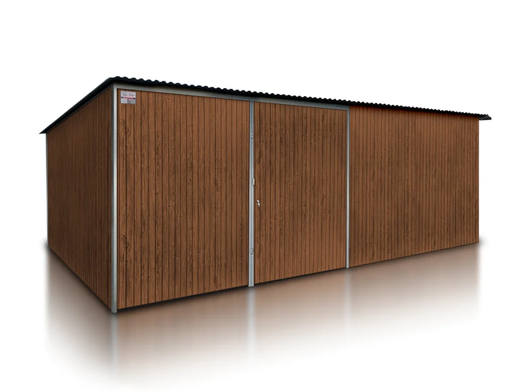 Holzschuppen mit Metallrahmen