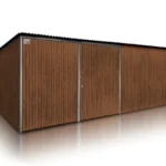 Holzschuppen mit Metallrahmen
