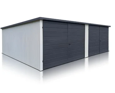 Doppelgarage aus Blech 700 x 500 cm Pultdach Doppelflügeltor Weiss
