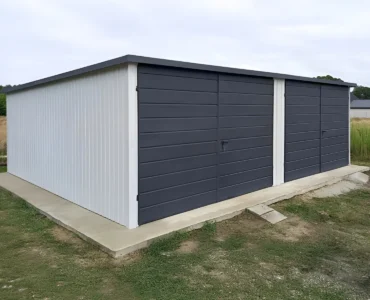 Doppelgarage aus Blech 700 x 500 cm Pultdach Doppelflügeltor Weiss