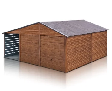 Doppelgarage aus Blech 600 x 550 cm mit Carport 3 m