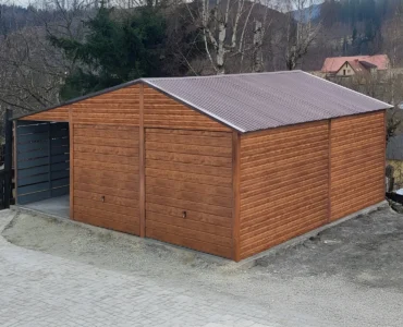 Doppelgarage aus Blech 600 x 550 cm mit Carport 3 m