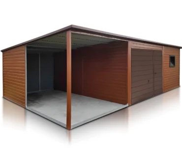 Einzelgarage aus Blech 550 x 500 cm mit Carport 2.5 m