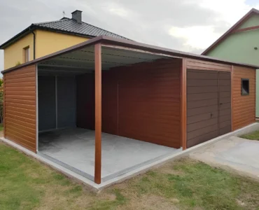 Einzelgarage aus Blech 550 x 500 cm mit Carport 2.5 m