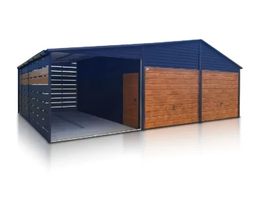 Doppelgarage aus Blech 600 x 500 cm mit Carport 3 m