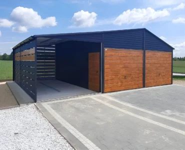 Doppelgarage aus Blech 600 x 500 cm mit Carport 3 m