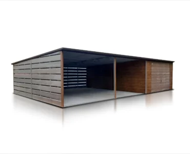 Einzelgarage aus Blech 300 x 600 cm Carport 6 m Pultdach Schwingtor Holzoptik