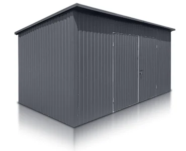 Einzelgarage aus Blech 500 x 250 cm Pultdach Doppelflügeltor Graphit
