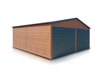 Einzelgarage aus Blech 600 x 600 cm Woodgrain Golden Eiche Graphit