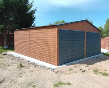 Einzelgarage aus Blech 600 x 600 cm Woodgrain Golden Eiche Graphit
