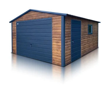 Blechgarage 4x5 m, Satteldach, Schwingtor, Holzoptik – Modell 3